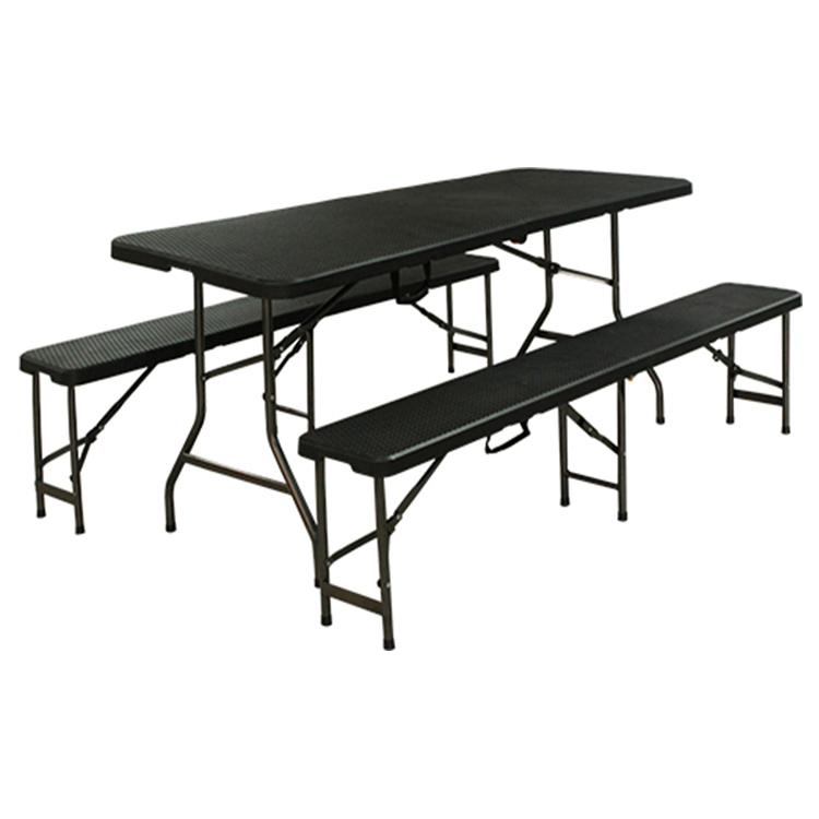 Black Rattan Folding Trestle Table